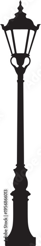 Vintage street lamp post silhouette icon for urban lighting and city designm