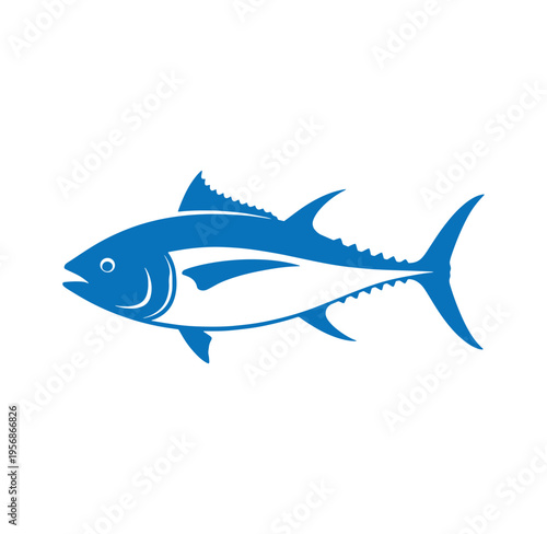 blue fish swimming on white background with fins and tail