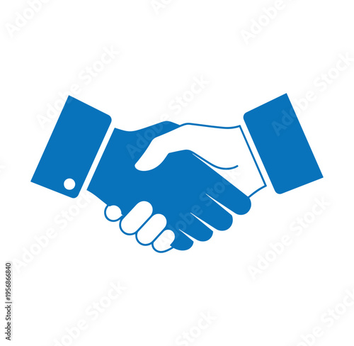 blue handshake icon symbolizing agreement and partnership between two people