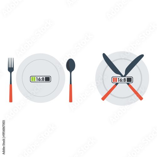 Set of 2 fasting icons vector, diet and nutrition symbols