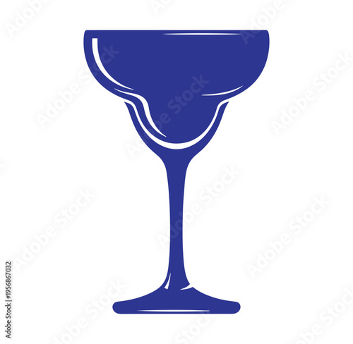 blue wine glass with long stem and bowl shaped cup on white background