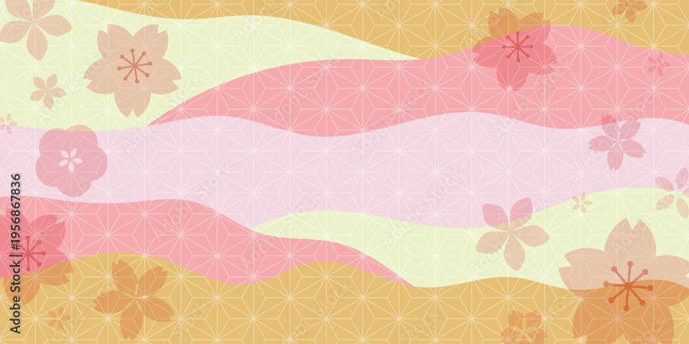 Fototapeta premium Spring Japanese Cherry blossom flower background vector. Sakura floral Wallpaper design of elegant gold line cherry blossom flower, branch. Illustration for banner, wall decoration, backdrop, ads.