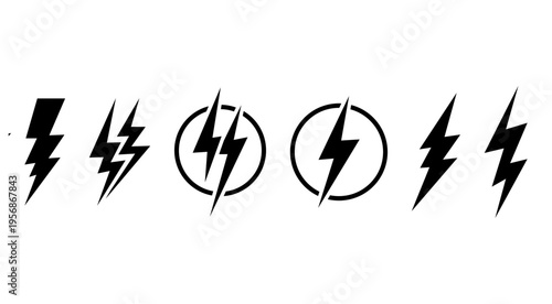 Electric Power Symbol Collection - Professional Thunderbolt and Flash Light Signs - Yellow Lightning Bolt Vector Graphic for Energy Apps