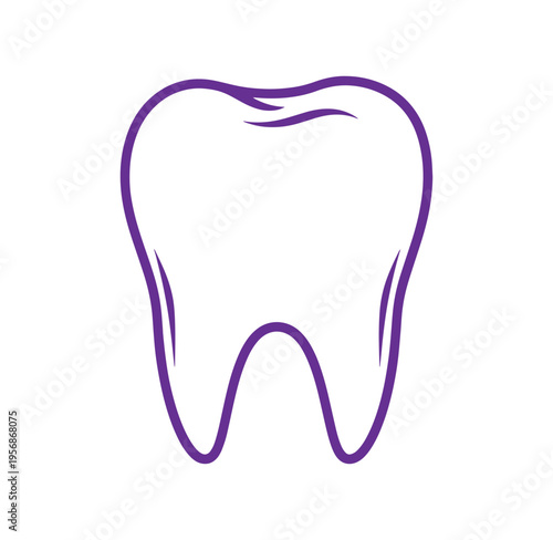 Purple outline of a molar tooth on white background