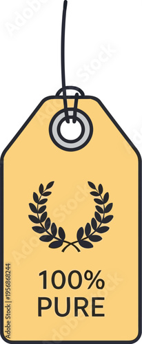 100 Percent Pure Product Label Tag With Laurel Wreath Icon For Organic Natural Branding Design