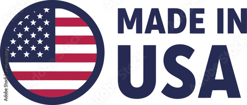 Made in USA circular emblem with American flag symbol isolated on a white background design