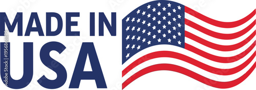 Made in USA Label with American Flag Icon for Product Packaging and Manufacturing Marketing Assets