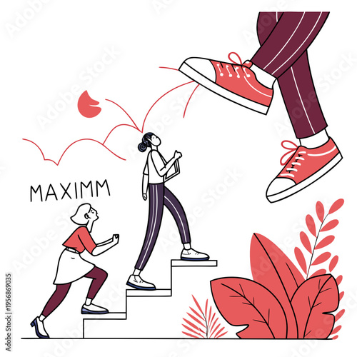 Woman helping another woman climb the stairs