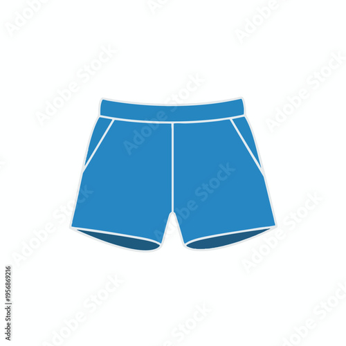 A blue pair of athletic shorts with a white outline and seams