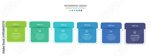 A colorful infographic design template with six steps and a clean layout