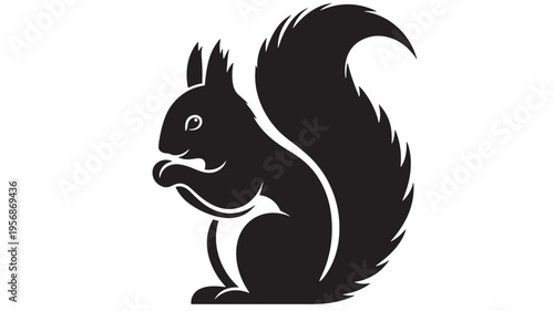 Squirrel abstract silhouette with a large bushy tail holding its paws together, isolated on a white background.