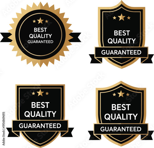 Set of Premium Gold and Black Best Quality Guaranteed Badges and Product Label Seals