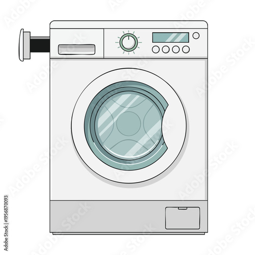 White washing machine with a circular glass door and digital display