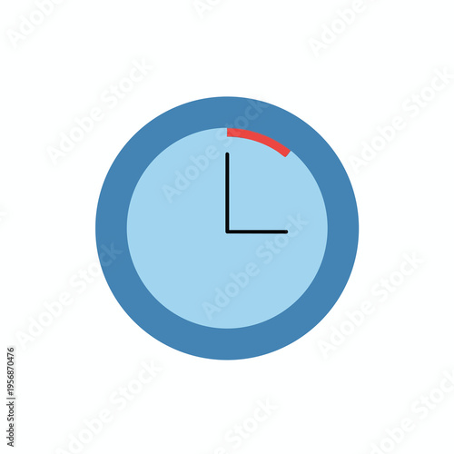 A simple, flat design clock face with a short red arc and two black hands