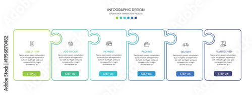 A colorful infographic design template with five puzzle pieces and a modern layout