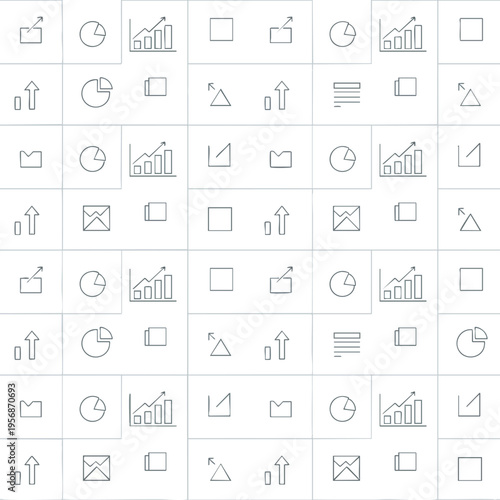 A grid of simple line-drawn icons for analytics, growth, and communication