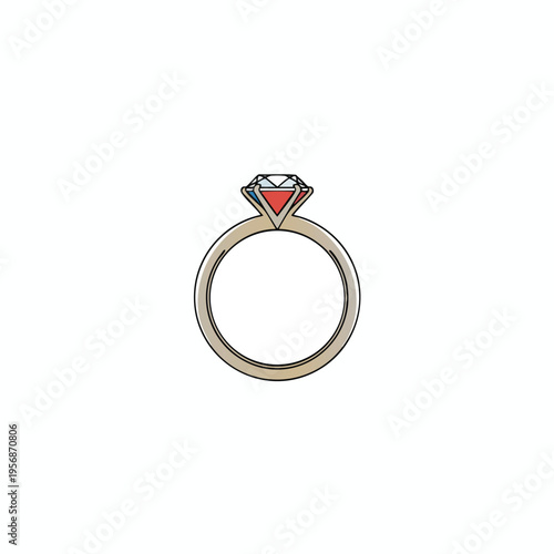 Gold ring with a faceted, multi-colored gem, isolated on a white background