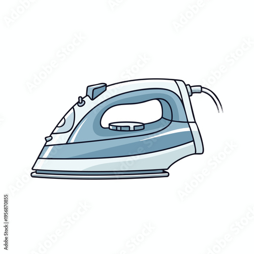 Modern steam iron with blue accents and cord, isolated on white background