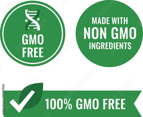 Set of Non GMO Free Food Product Labels and Certification Badges for Organic Healthy Packaging