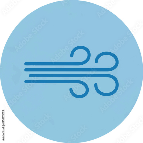 Stylized blue lines representing wind blowing across a light blue textured circle