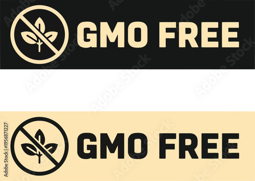 GMO Free Label Set with Organic Plant Icon for Food Packaging and Natural Product Branding