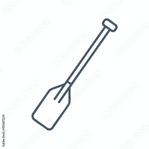 A simple line drawing of a single oar with a flat blade, on a white background