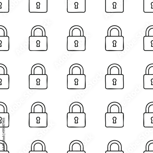 Seamless pattern of hand-drawn black padlocks on a white background