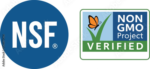 NSF Certification and Non GMO Project Verified Logos for Food and Product Safety Labeling