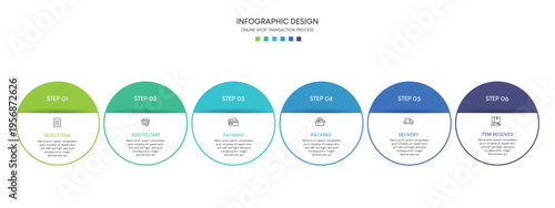 A colorful infographic design template with six steps and a clean layout