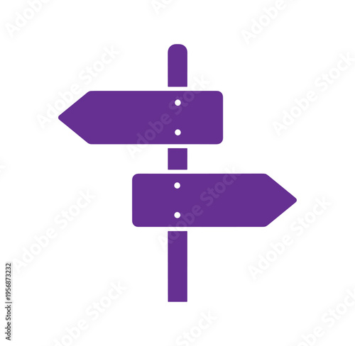 Two purple directional signs on a post pointing in opposite directions
