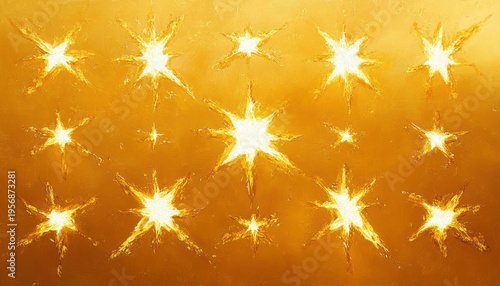 golden painterly background with glowing white starbursts, radiant warm festive pattern evoking celebration and magic