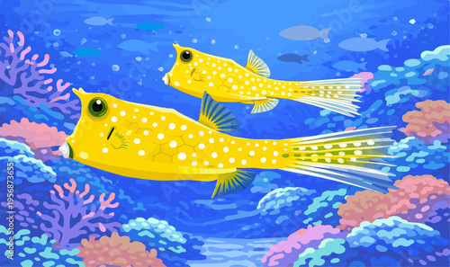 Longhorn cowfish are also known for their playful behavior, often seen slowly grazing on algae and small invertebrates on the seafloor.