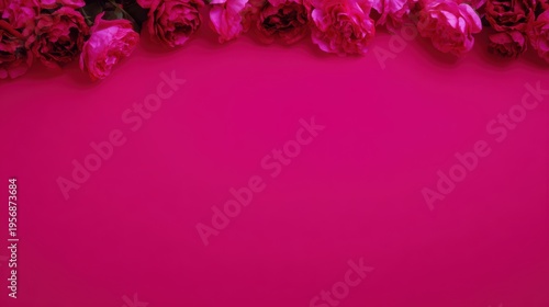 花のディスプレイで明るいピンクの表面に配置されたバラ