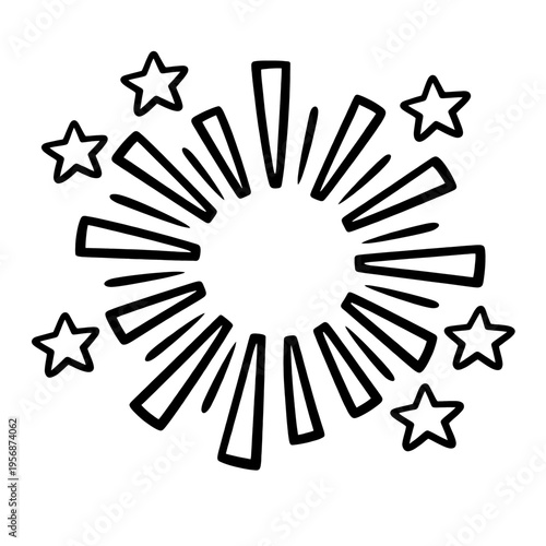 Hand Drawn Fireworks Sparks Doodle Burst Icon in Bold Black Monochrome