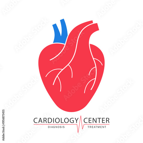 Anatomical human heart logo design. Vector illustration for medical clinics, cardiovascular health apps, diagnostic centers, healthcare branding, and educational materials. 