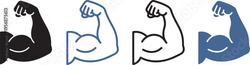 Set of flexing bicep muscle icons in different colors