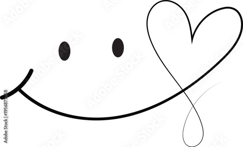 Cute smiling face with heart line minimalist black outline love concept illustration