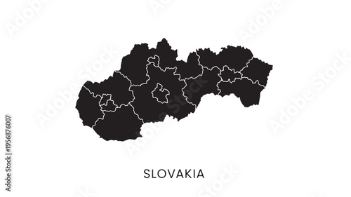 Slovakia map with its administrative regions in black and white, a political geography representation for informational purposes.