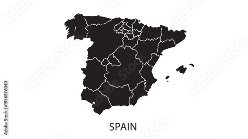 Map of Spain showing regional divisions with a black silhouette and white borders on a white background.