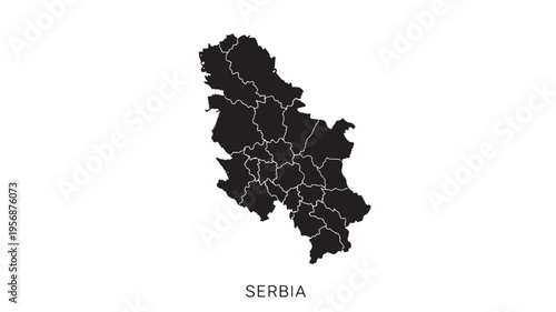 Serbia map outline with internal regional borders in black, isolated on a white background featuring geography, country, europe with territory and