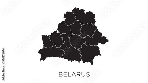 Map of Belarus with internal administrative divisions highlighted in black with white borders against a white background