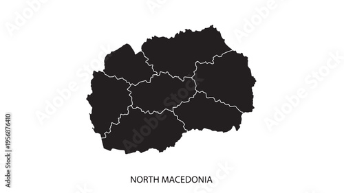 North Macedonia map silhouette with white internal divisions on a clean white background, ideal for geography and travel content.