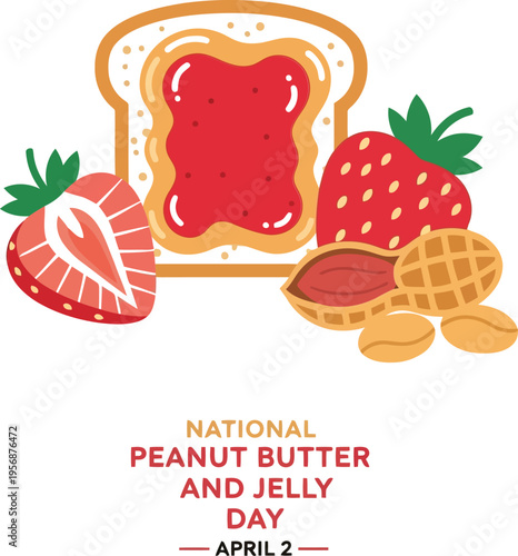 National Peanut Butter and Jelly Day Illustration with Bread Strawberry and Peanuts for Food Holiday
