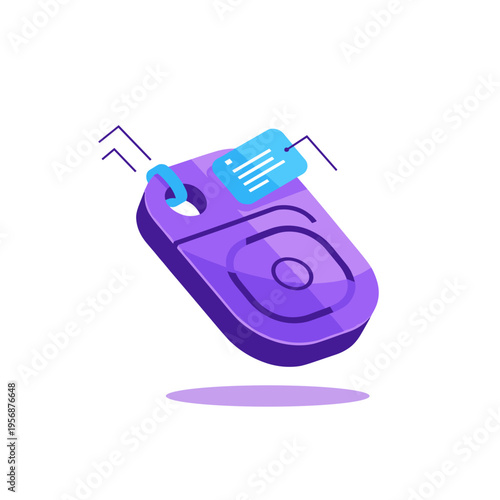 Purple electronic access fob with digital display isolated on a white background, showcasing modern design and technology