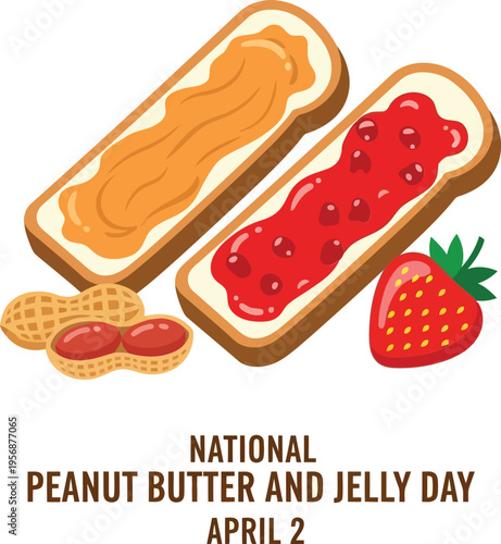 National Peanut Butter and Jelly Day Illustration with Bread Slices Jam and Fresh Strawberry Fruit