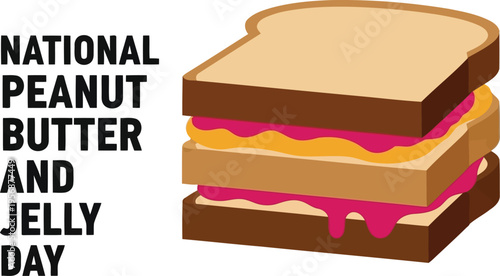 National Peanut Butter and Jelly Day Illustration Featuring A Delicious Triple Layer Sandwich Icon Design