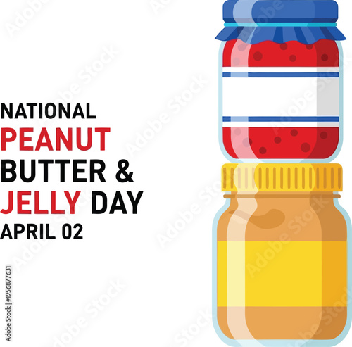 National Peanut Butter and Jelly Day Celebration Design with Glass Jars on White Background