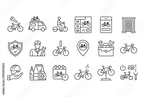 Bicycle Maintenance and Workshop Tools Icon Set