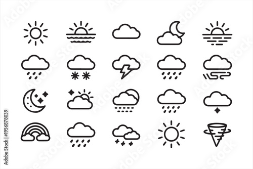 Weather Forecast Line Icons for Climate and Meteorology Apps