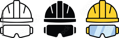 Construction hard hats and goggles in white black yellow construction hat safety goggles